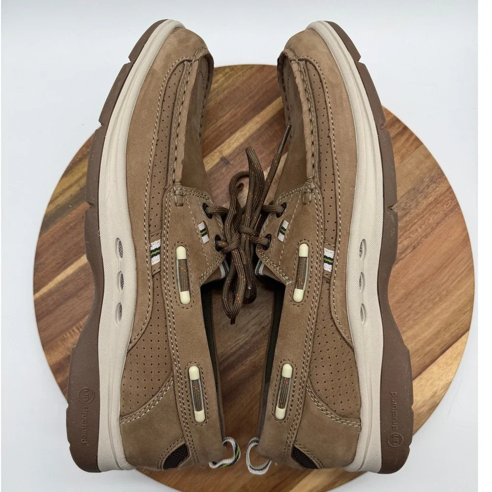 Clarks Unstructured Men's 9W Annapolis Boat Shoes Taupe Nubuck Leather 0726